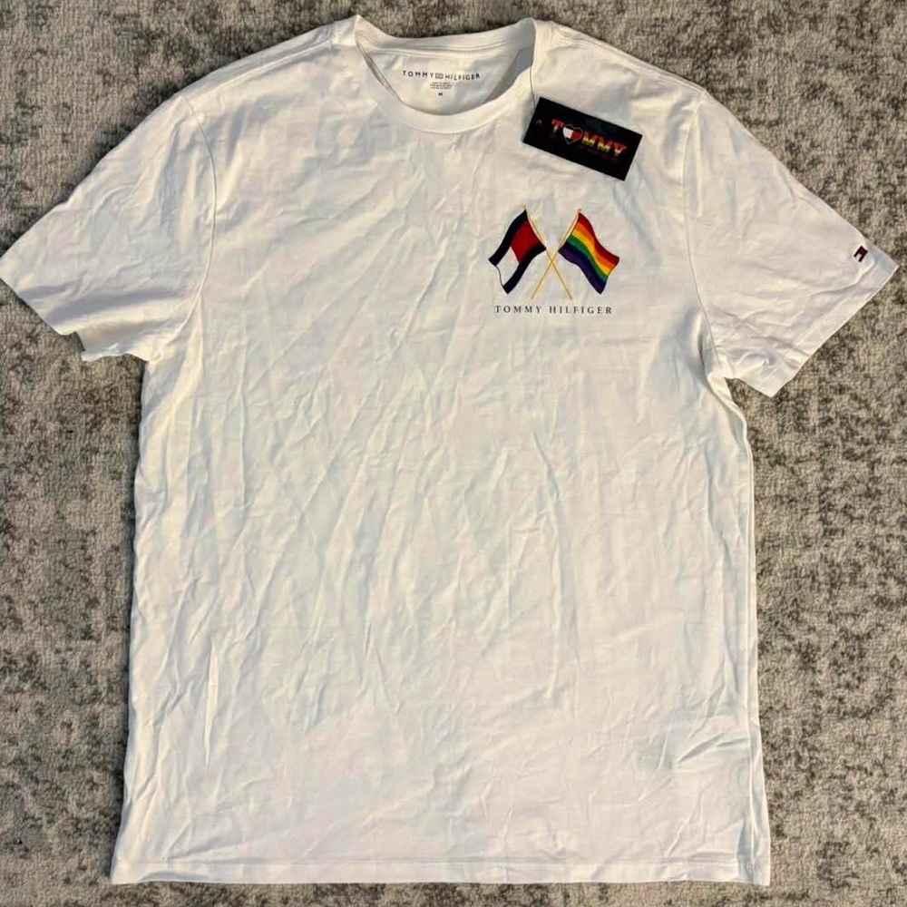 Tommy Hilfiger Shirt Medium Designer Unisex Pride Flag Logo T Shirt  White NWT